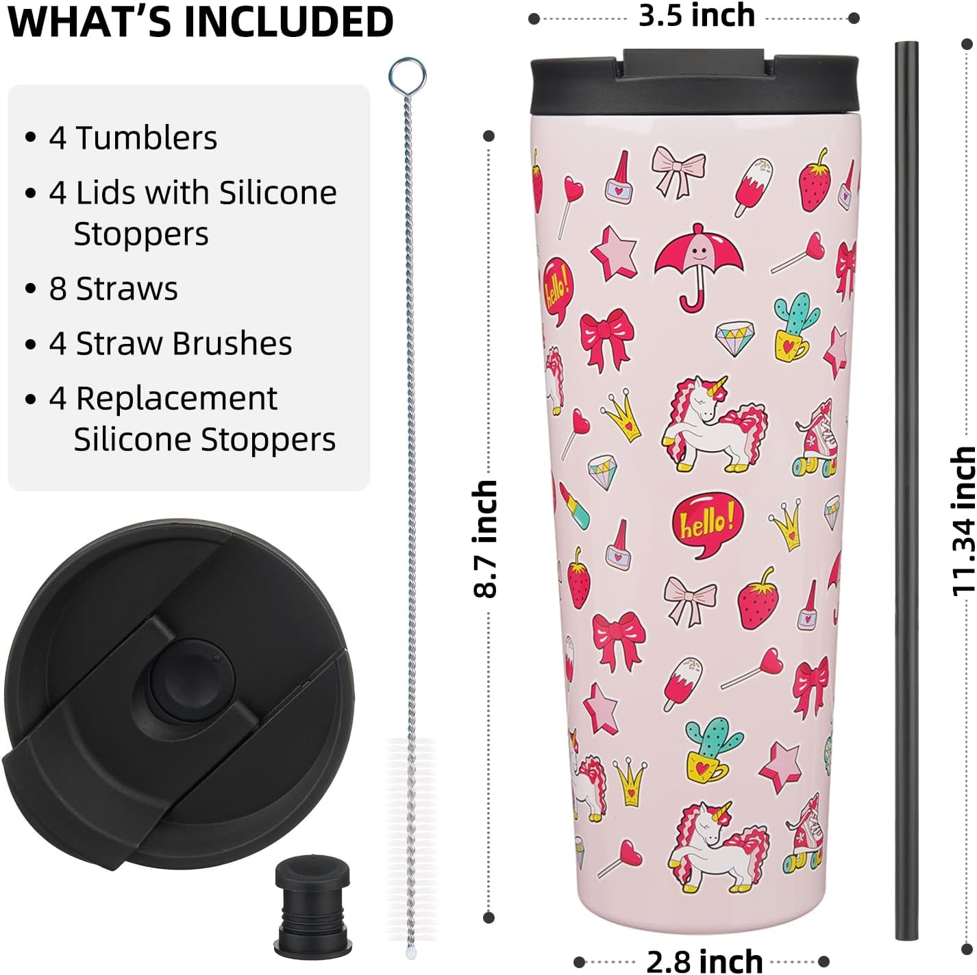BJPKPK 4 Pack Tumbler with Lid and Straw,30oz Insulated Tumblers Bulk Reusable Travel Coffee Mug, Dishwasher Safe Double Wall Vacuum Insulated Cup Gift for Men Women,Light Blue Leopard