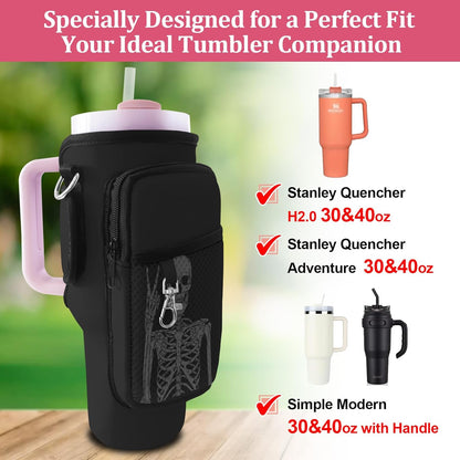 Stanley Carrier Bag for Stanley 40oz/30ozTumbler with Phone with 2 Adjustable Strap,3 Pockets Bottle Stanley Cup Carrier Bag & Case,Accessories for Hiking Travelling