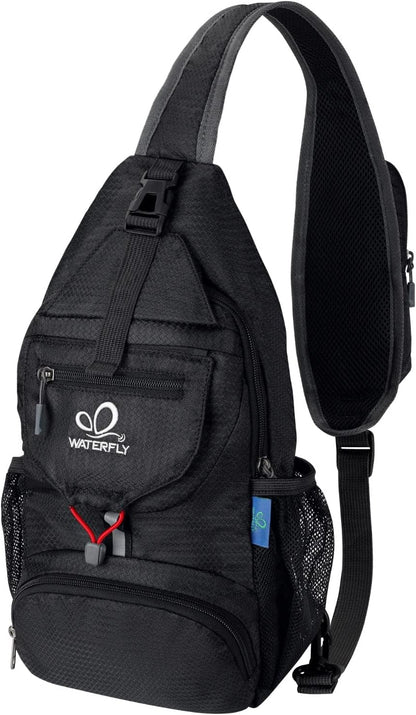 WATERFLY Packable Small Crossbody Sling Backpack Shoulder Chest Bag Daypack for Hiking Traveling