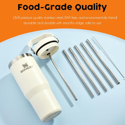 ALINK Stainless Steel Straws Compatible with Stanley Iceflow 30oz Flip Tumbler, 6 Pack Reusable Metal Straws for Stanley Ice Flow 30oz Cup Lid Only, Plus Straw Brush