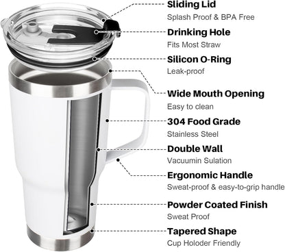 20 oz Tumbler with Handle, Stainless Steel Insulated Tumbler with Lid and Straw, Double Wall Vacuum Coffee Mug Tumbler, Insulated Coffee Thermal Cup for Cold and Hot (Light Purple)