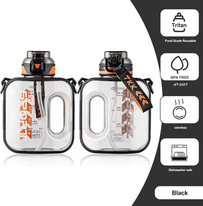TKK Half Gallon Water Bottle Jug with Straw Large Capacity Plastic Water Bottle Dishwasher Safe 1/2 Gallon 50 Oz Water Bottle Jug BPA Free Tritan for Gym Yoga Travel Camping Outdoor