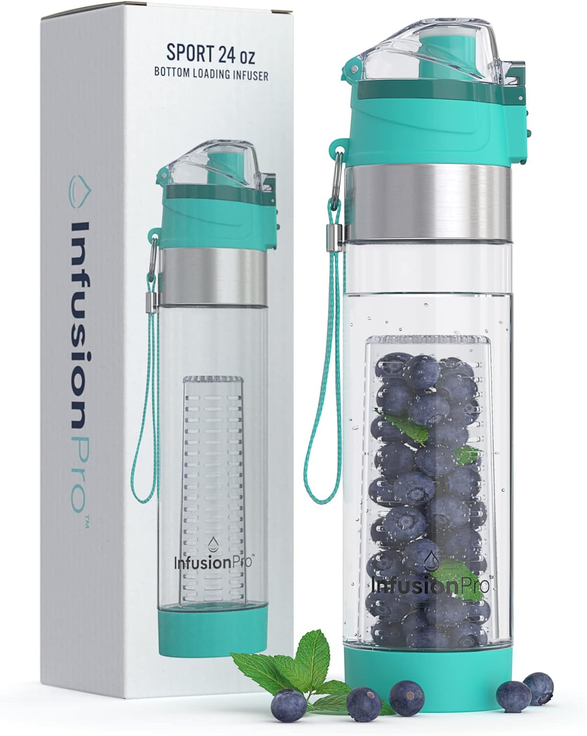 Infusion Pro 32 oz Fruit Infuser Water Bottle with Time Marker - Flip Top Locking Lid, Insulated Sleeve & 50 Recipe Fruit Infusion Water eBook : Leak Proof : for Gym, Sports, Travel : Unique Gift Idea