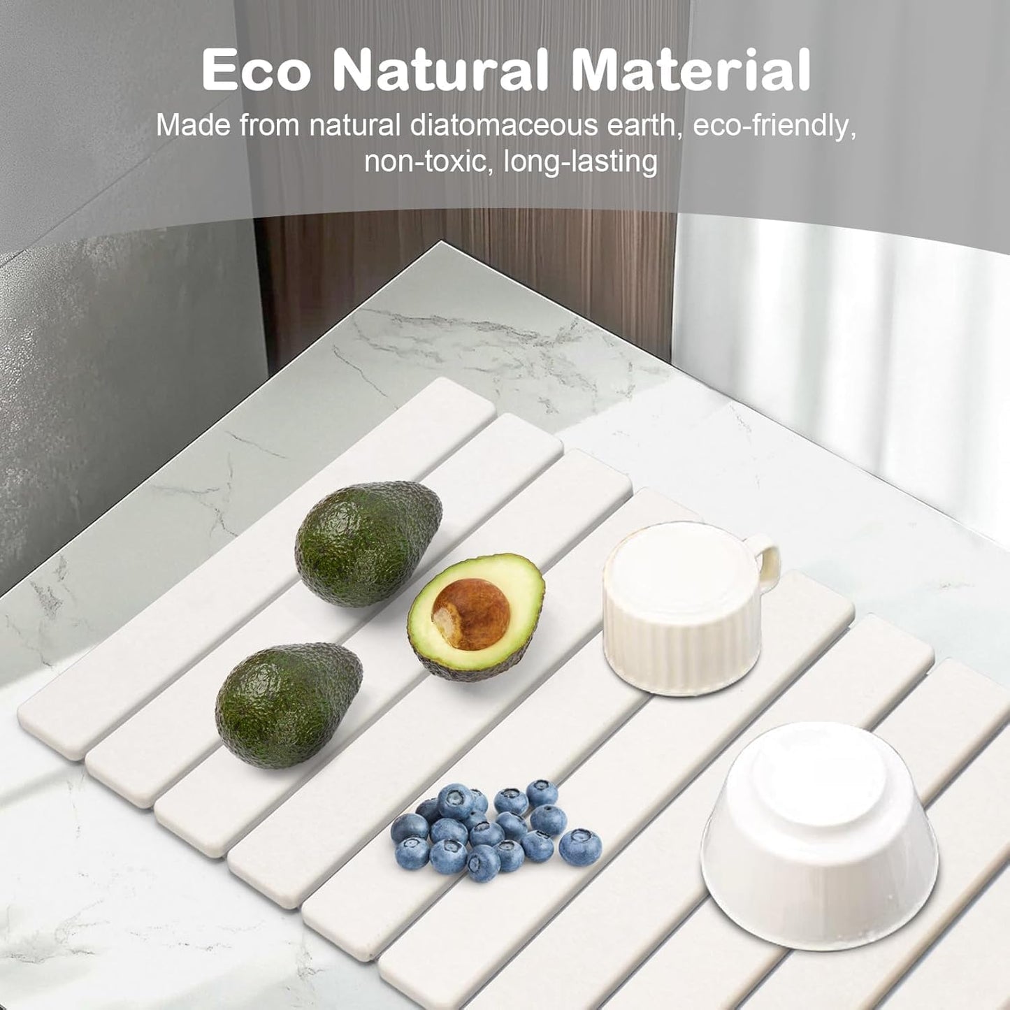 Large Stone Dish Drying Mat for Kitchen Counter – 24"(L)×16 "(W) Foldable Super Absorbent Diatomaceous Earth Dish Drying Mat, Kitchen Counter Mats for Plate Rack, Cups, Match Any Countertop - Gray