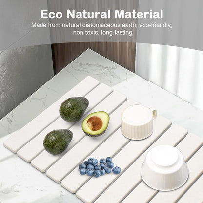 Large Stone Dish Drying Mat for Kitchen Counter – 24"(L)×16 "(W) Foldable Super Absorbent Diatomaceous Earth Dish Drying Mat, Kitchen Counter Mats for Plate Rack, Cups, Match Any Countertop - Gray