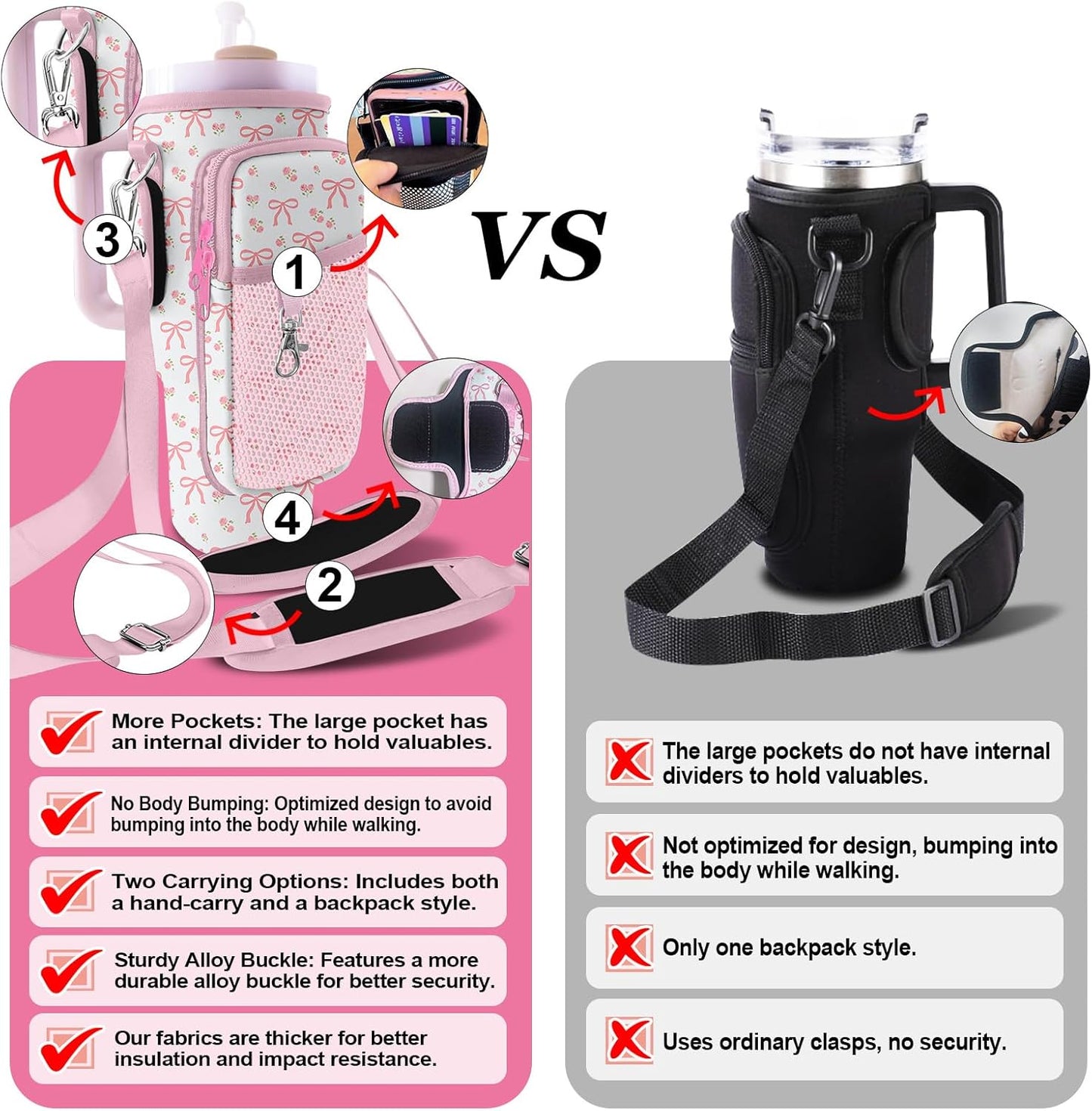 Stanley Carrier Bag for Stanley 40oz/30ozTumbler with Phone with 2 Adjustable Strap,3 Pockets Bottle Stanley Cup Carrier Bag & Case,Accessories for Hiking Travelling