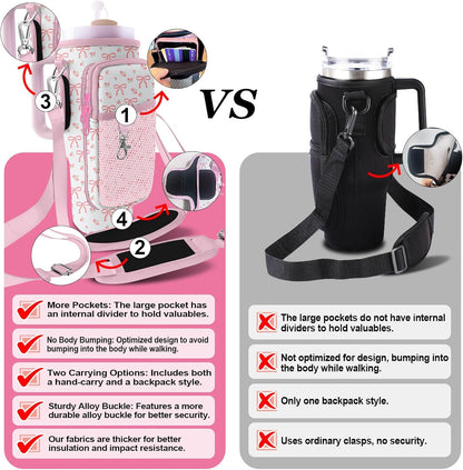 Stanley Carrier Bag for Stanley 40oz/30ozTumbler with Phone with 2 Adjustable Strap,3 Pockets Bottle Stanley Cup Carrier Bag & Case,Accessories for Hiking Travelling