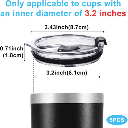 HINZIC 5 Pack Replacement Lids for 20 oz Tumbler,Travel Spill Proof Resistant Cup Lids Covers with Slider Switch fit Coffee Cups and More, Straw Friendly,Black