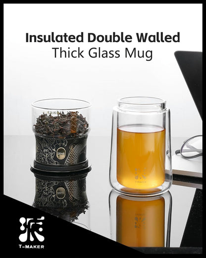 ZENS Modern Glass Infuser Teapot, One Touch Tea Maker for Loose Leaf Tea with Insulated Mug and Portable Case. Enchanted Pot Alternatives for Tea Lover Gifts