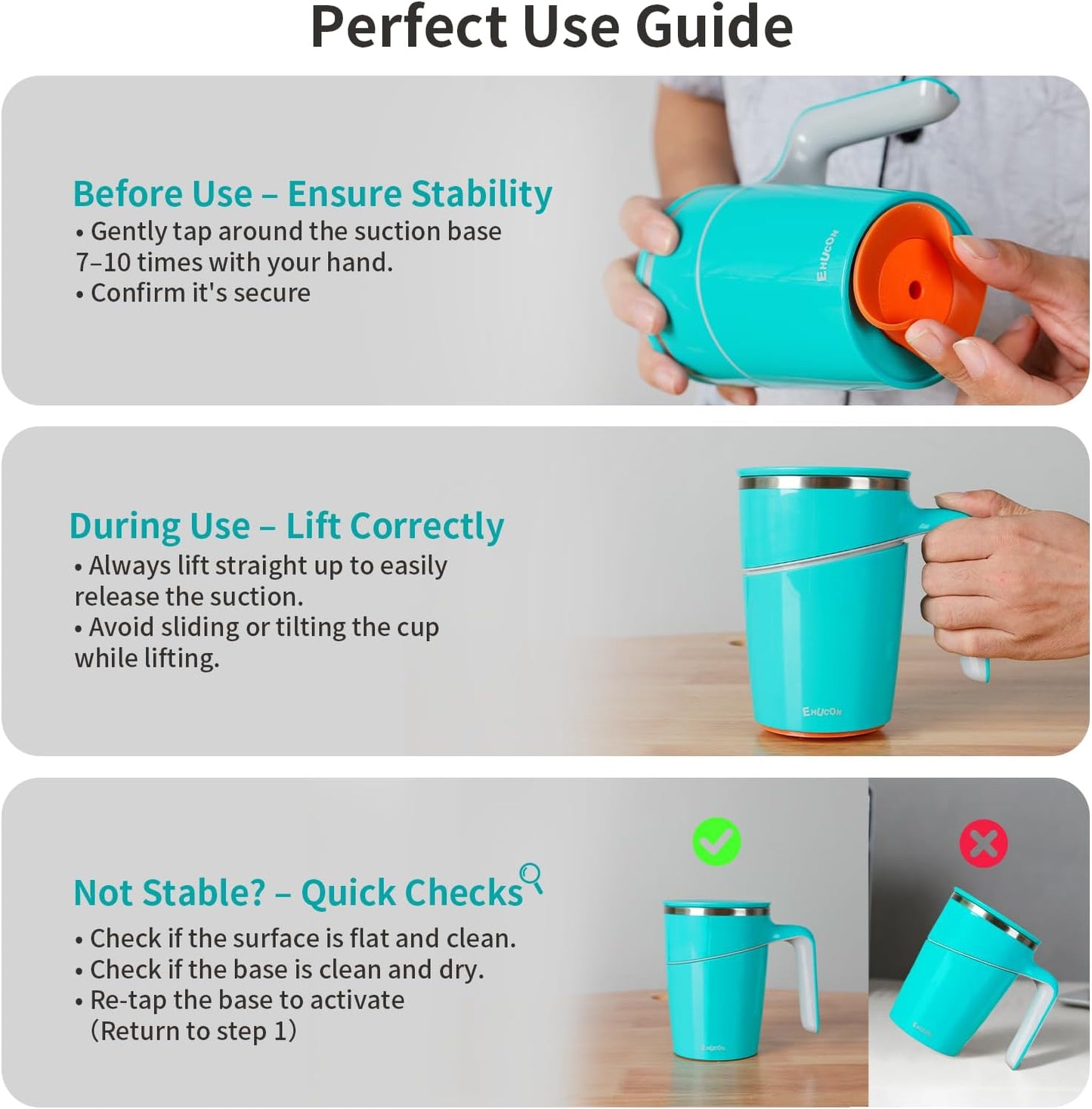 Anti-Impact No-Tip Desk Mug, 470ml / 15.9oz Stainless Steel Vacuum Insulated Mug with Handle, Smart Suction Base, Non-Slip & Knock Proof, Helps Prevent Desk Spills for Coffee, Tea, Kids & Pets (Black)