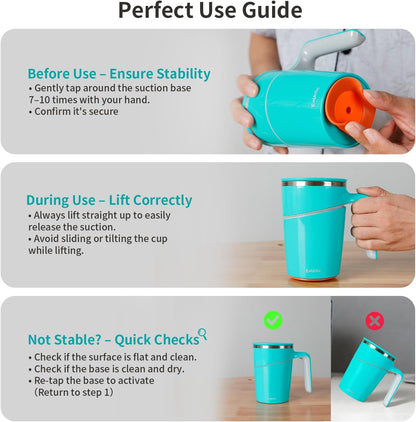 Anti-Impact No-Tip Desk Mug, 470ml / 15.9oz Stainless Steel Vacuum Insulated Mug with Handle, Smart Suction Base, Non-Slip & Knock Proof, Helps Prevent Desk Spills for Coffee, Tea, Kids & Pets (Black)