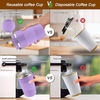 YINBAOGE Insulated Travel Coffee Mug, Spill & Leak Proof, Portable To Go Camping Stainless Steel Coffee Tumbler, Reusable Thermal Coffee Cup with Lid for Hot & Cold Drinks (Black, 12 OZ)