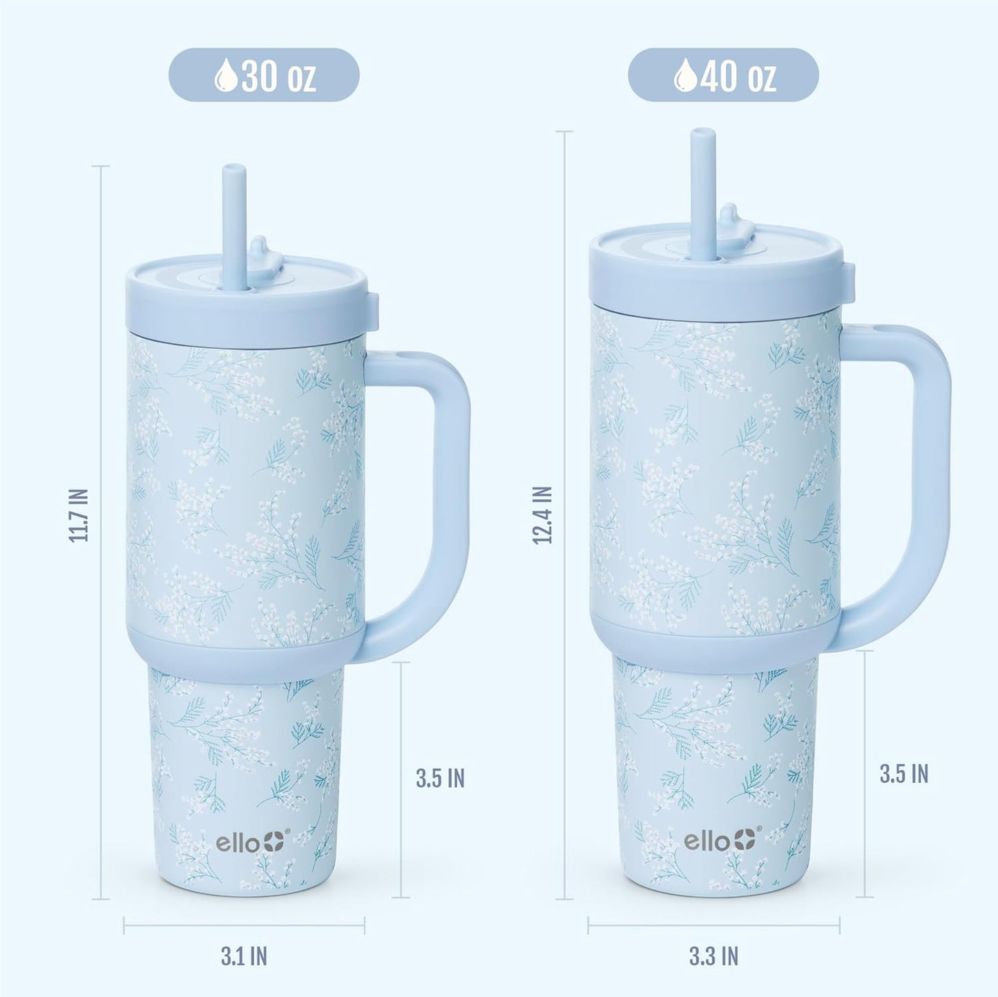 Ello Oasis 40 oz Tumbler with Handle & Retracting Straw | Reusable Insulated Stainless Steel Cup 100% Leakproof, Gifts for Teens Women Men | Keeps cold for 24 Hours, Cup Holder Friendly, Daisies