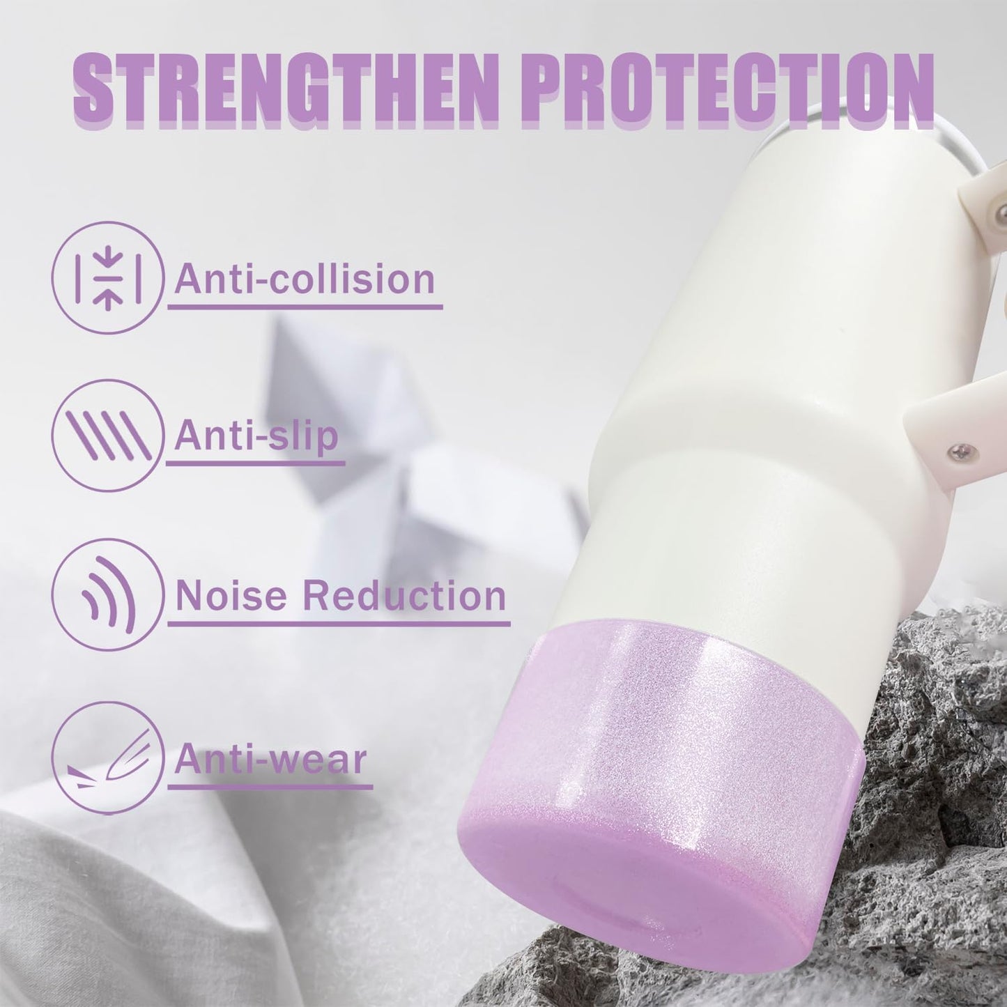 Jelly Luster Glitter Silicone Transparent Boot for Stanley 20-40oz, Compatible with Hydro Flask or Other Water Bottle Tumbler, 2.85-3.0 inch Protective Anti-Slip Bottom Sleeve Cover