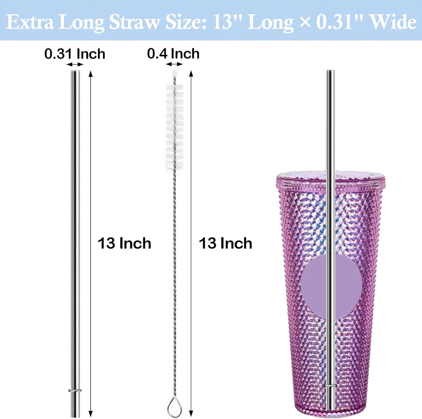 10.5 Inch Stainless Steel Straws Replacement for Starbucks Cold Cup Venti 24 oz, 6 PCS Straight Reusable Metal Straw with Cleaning Brush, 10.5" X 0.31" Compatible with Starbucks Tumblers
