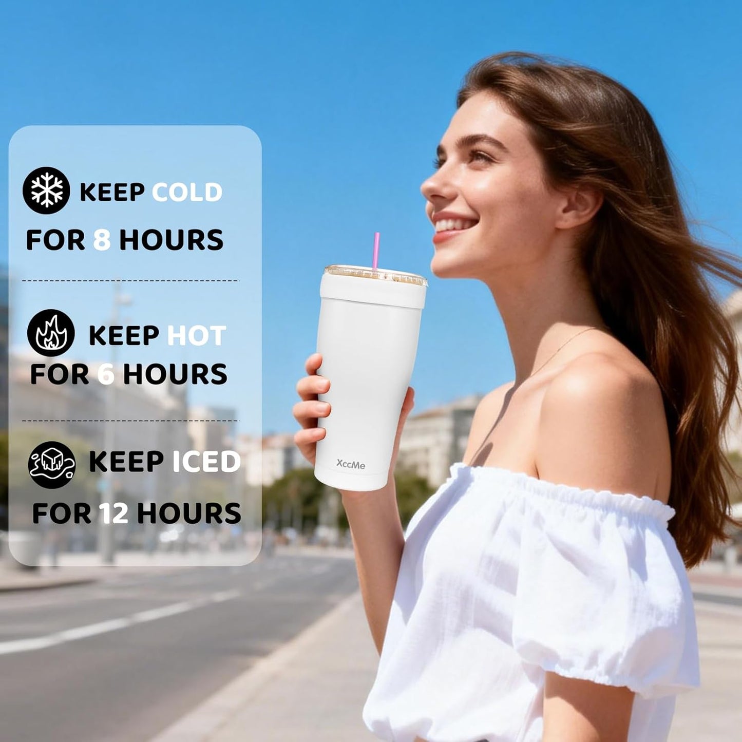 Universal Iced Coffee Sleeve,32oz Double Wall Stainless Steel Insulator Fits 16-32oz Starbucks/Dunkin/McDonalds Cups,Reusable Iced Coffee Cup Holder,Leak-Proof Tumbler for Hot,Cold Drink