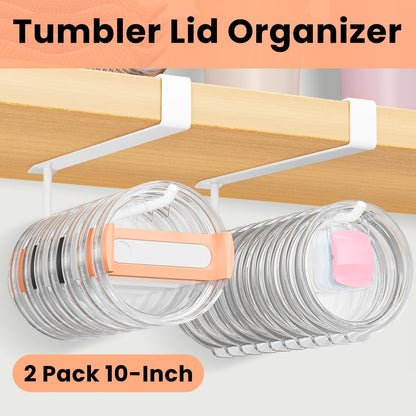 2 Pack Tumbler Lid Organizer, Under Cabinet Cup Lid Holder for Yeti Insulated Mug/Stanley Insulated Mug/Simple Modern Insulated Mug Lid, No Gluing, No Drilling, Up to 10 Lids (Black)