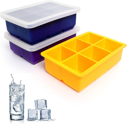 Excnorm Silicone Ice Cube Trays 3 Pack - Large Size Silicone Ice Cube Molds with Leak Proof Removable Lid Square Ice Cube Tray And BPA Free for Cocktail,Whiskey, Stackable Flexible Ice