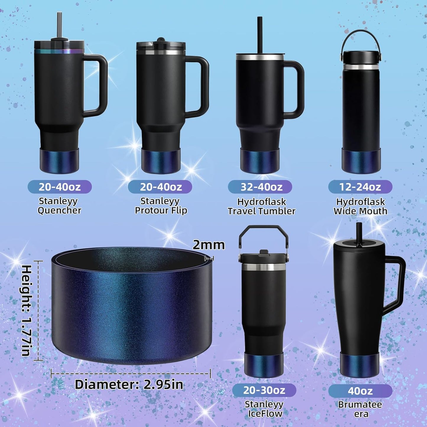 Glossy Gradient Silicone Boot, Compatible with Stanley H2.0 20-40oz & IceFlow 20-30oz, Chameleon Metallic Shimmer Cup Sleeve Protector for Hydroflask and Bottle Bottom with 2.8-3in