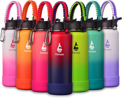 Farsea Insulated Water Bottle With Paracord Handle, Protective Silicone Boot and 2 Lids (Straw Lid & Spout Lid), Stainless Steel Water Bottle Wide Mouth, Double Wall Sweat-Proof BPA-Free, 24 oz