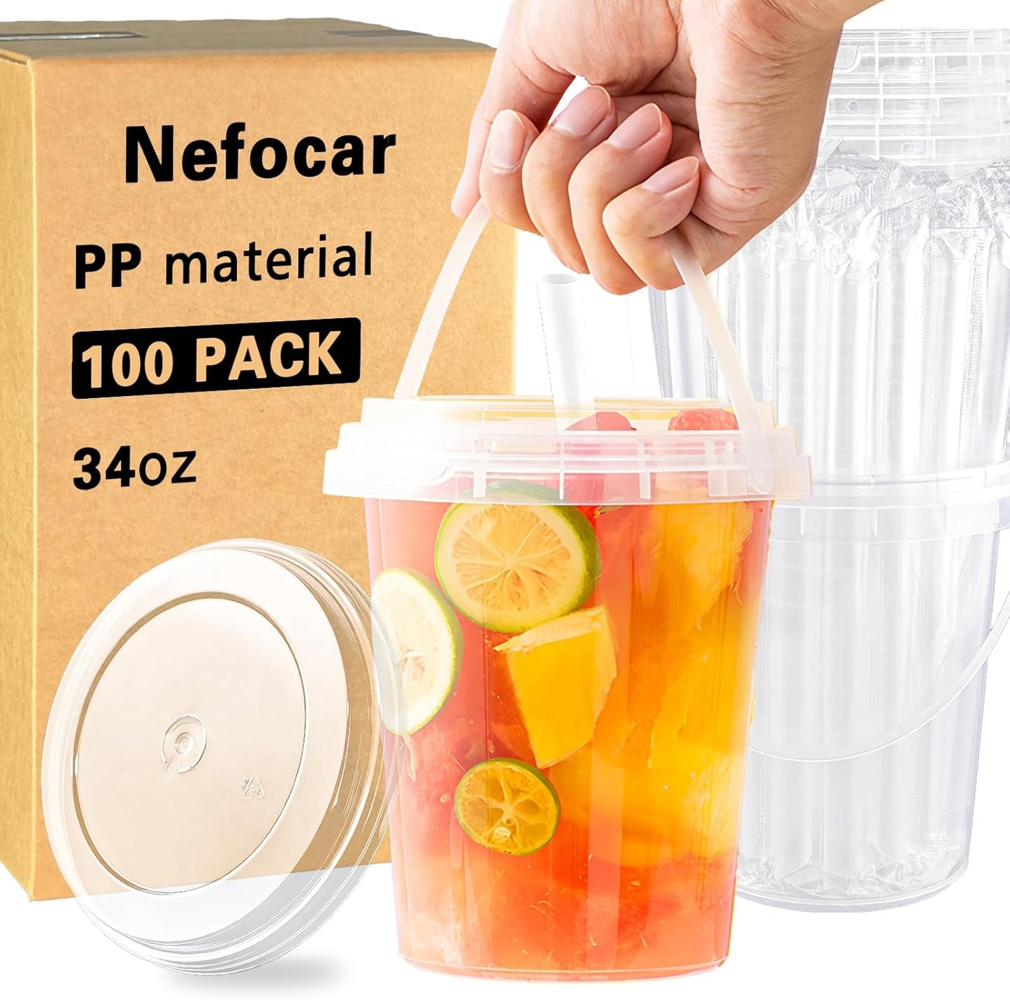 10 Pack 34oz Plastic Cups with Lids and Straws, Disposable Iced Coffee Cups with Lids,Sturdy & Food Safe Drink Buckets for Cold/Hot Drinks,Smoothies, Fruit Drinks Cups Summer Beverages,Bar/Beach Party