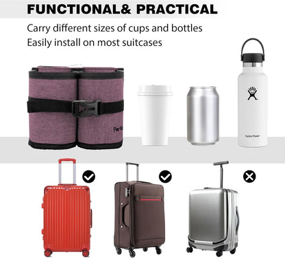 Perilogics Luggage Travel Cup Holder Hands Free Drink Caddy for Suitcase Handle. Perfect Airplane Travel Essential Accessory Gift for Frequent Traveler, Flight Attendant or with Children (Dark Gray)