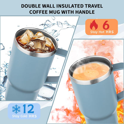 20oz Insulated Tumbler with Handle Stainless Steel Travel Coffee Mug with Lid and Straw Double Wall Vacuum Leak-proof Reusable Thermal Water Cup for Hot and Cold Drinks (Purple,1 Pack)