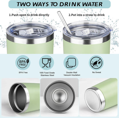 20oz Tumbler with Straw and Brush, Stainless Steel Vacuum Insulated tumbler, Double Wall Insulated Coffee Tumbler for Outdoor, Home, Travel,Office (Buff,1pcs)