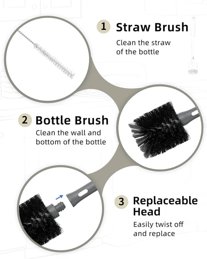 ROSEOK 2 in 1 Long Handle Bottle Brush with Straw Brush for Cleaning Glass, Sports Bottle, Coffee Mug,Navy Blue,1 Pack