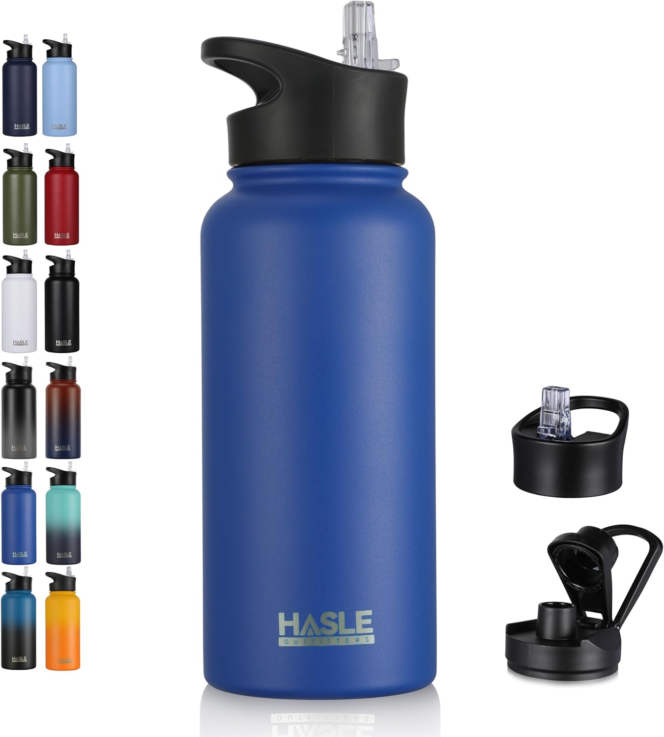 HASLE OUTFITTERS 32 oz Insulated Water Bottle Stainless Steel Double Walled Vacuum Sports Water Bottle with 2 Lids (Straw and Spout Lid) for Gym Camping Hiking(Black,1)