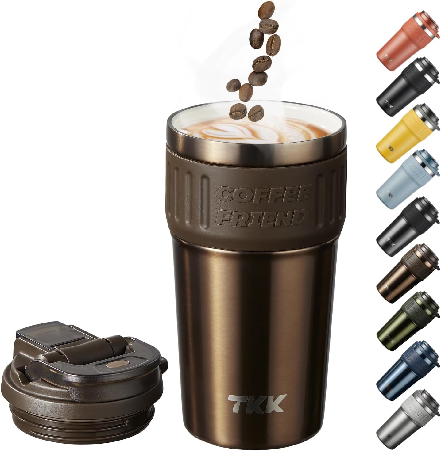 TKK Insulated Coffee Mug with Ceramic Coating, 21oz Iced Coffee Tumbler Cup with Straw Lid Double Wall Vacuum Leak Proof Travel Mug with Strap for Hot and Iced Beverage, Tungsten Steel