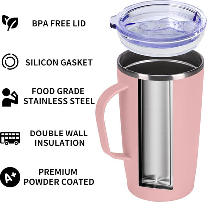 Trwcrt 19oz Insulated Coffee Mug with Handle, Double Wall Vacuum Stainless Steel Travel Coffee Tumbler, Blue