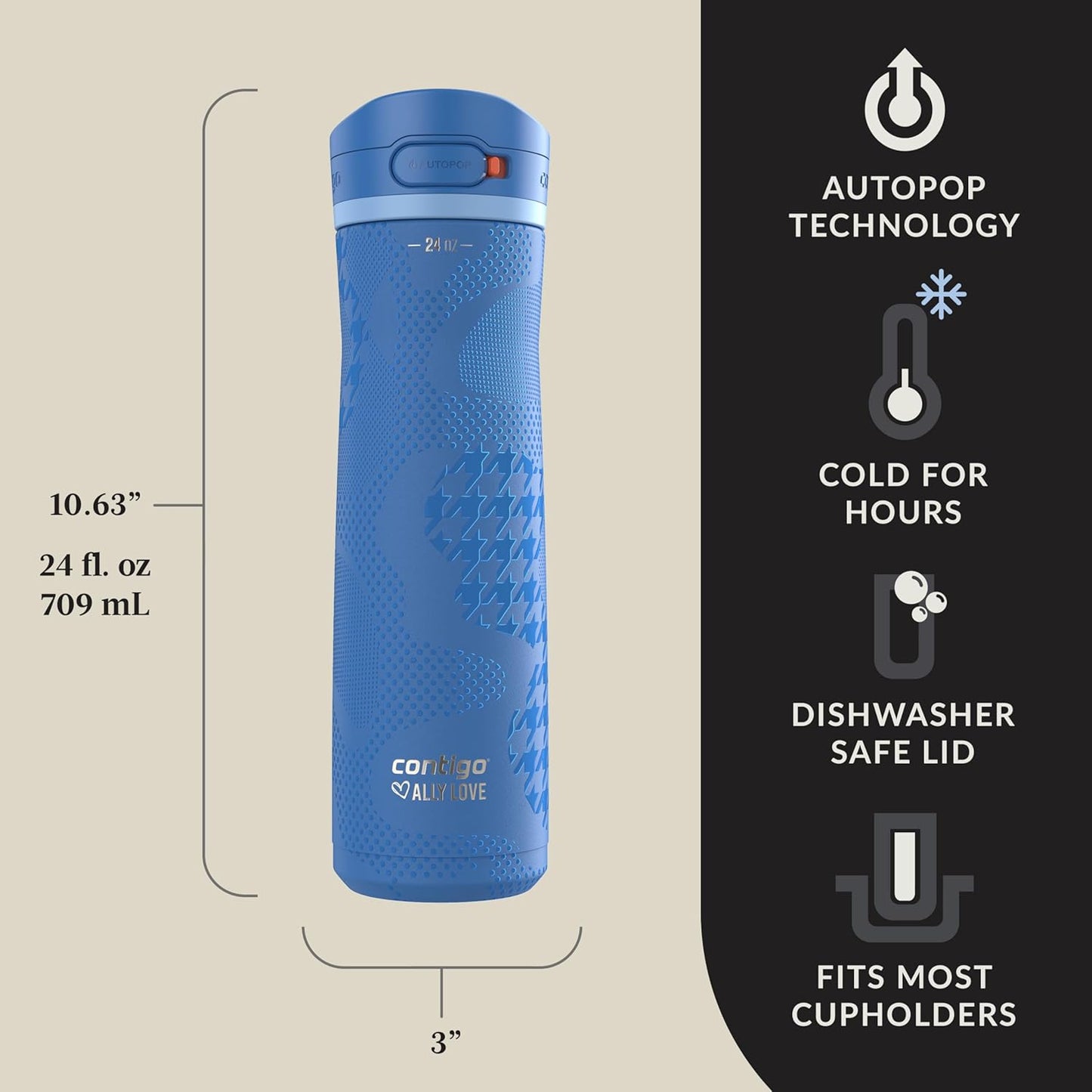 Contigo Jackson Chill 2.0, Vacuum-Insulated Stainless Steel Water Bottle with Secure Lid, Leak-Proof Travel Friendly, 20oz Capacity, Blueberry Color, Keeps Drinks Cold for 12 Hours