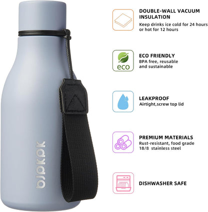 BJPKPK Insulated Water Bottles, 18 oz Stainless Steel Metal Water Bottle with Strap, BPA Free Leak Proof Jugs, Mugs, Flasks, Reusable Thermal Flasks for Sports & Travel, Black - Colors B