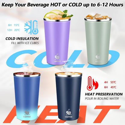Insulated Travel Coffee Mug Reusable Coffee Tumbler Cup with Flip Lid Leak Proof Spill Proof for Office School Party Camping Hot and Cold Drink,Stainless Steel 17oz (Black)