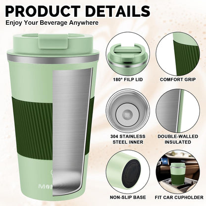 MOMSIV 12oz Travel Mug, Insulated Coffee Cup with Leakproof Lid, Travel Coffee Mug Vacuum Stainless Steel Double Walled Reusable Coffee Cup for Hot and Cold Water Coffee