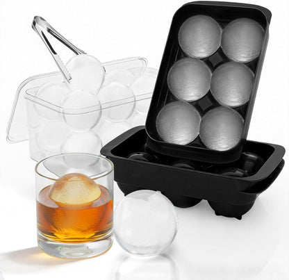 Large Ice Cube Tray for Freezer - 2 Pack Stackable Round Ice Cube Molds Set, Easy to Fill & Release with Storage Bin and Tongs for Kitchen, Party, Cocktail & Coffee, Gifts for Whiskey Lover (1.93In)