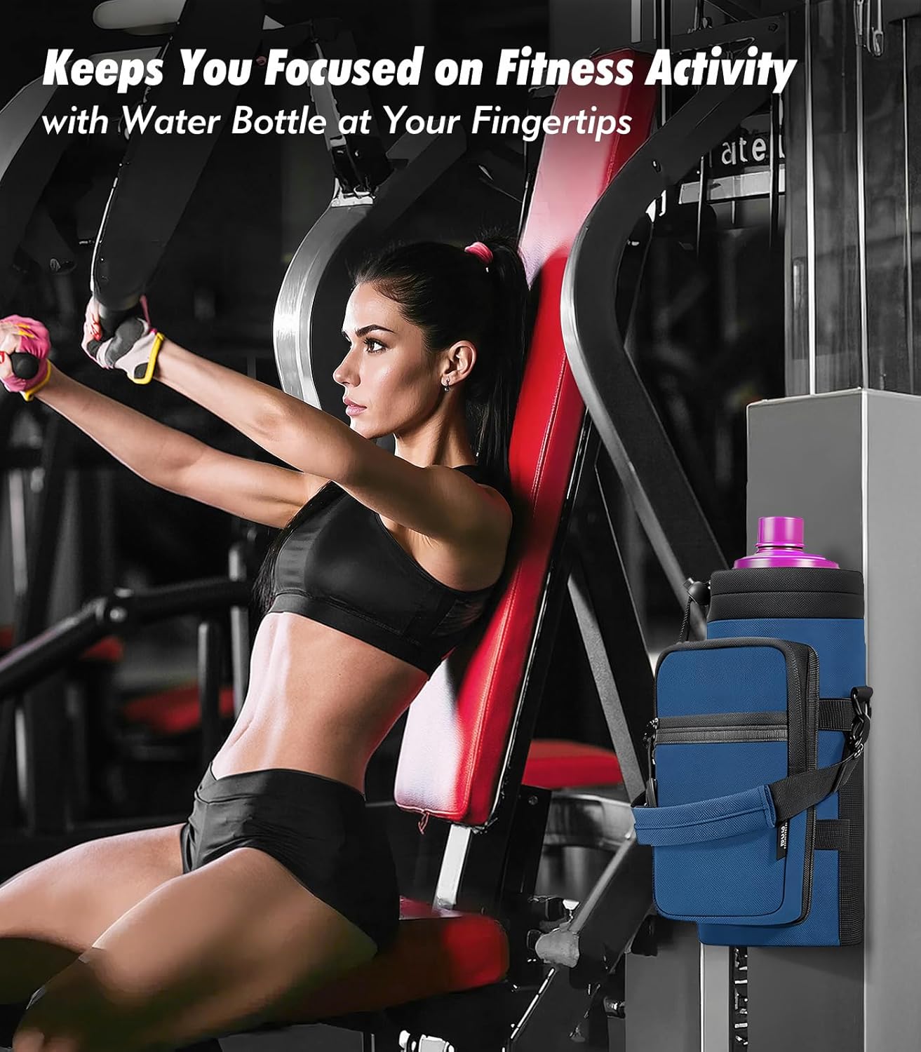 Nuovoware Water Bottle Carrier Bag,25oz/40oz/64oz Bottle Pouch Holder,Adjustable Shoulder Hand Strap 2 Pocket Sling Neoprene Sleeve Sports Accessories for Hiking Travelling Camping