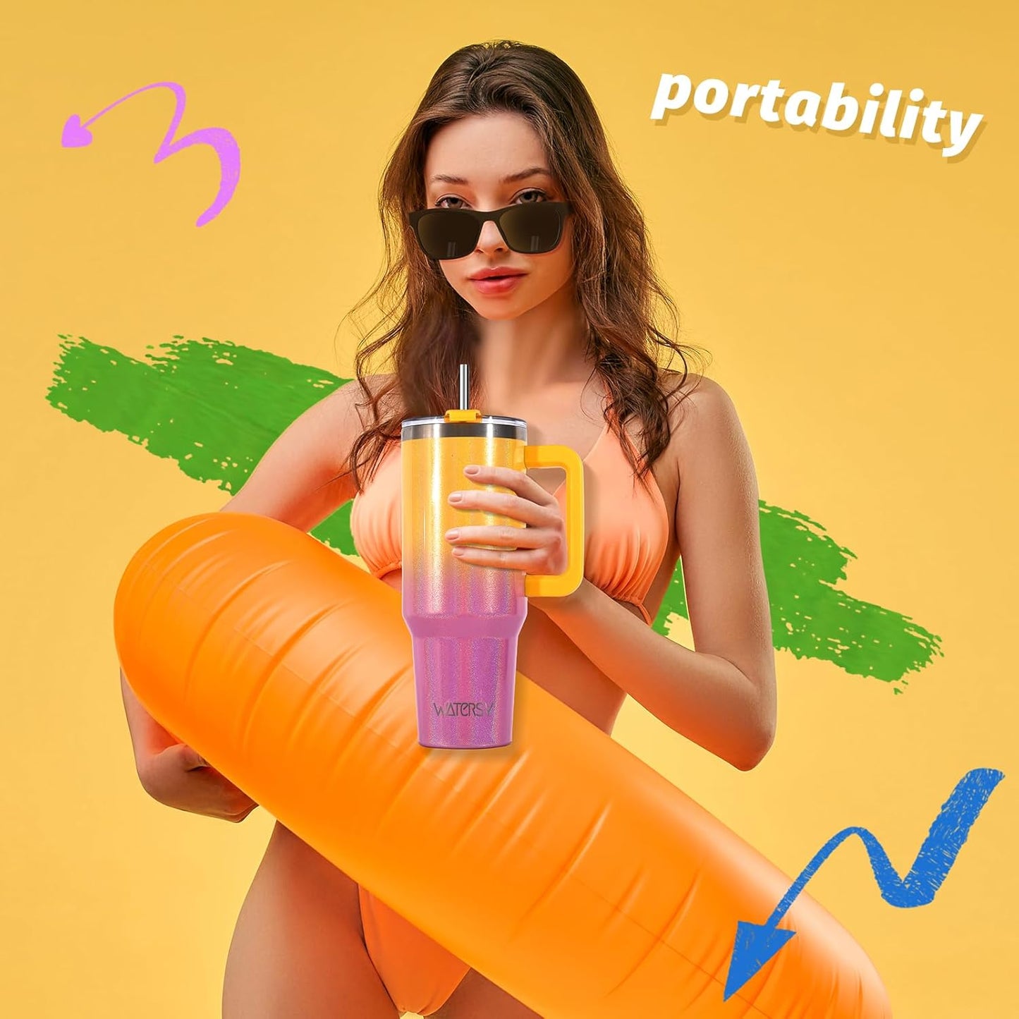 40 oz Tumbler with Handle,Tumbler with Lid and Straw,Double Wall Insulated Cup Stainless Steel Travel Mug(Cold for 34 Hours),Water Bottle for Iced Tea,Coffee,Cold Beverages(Purple)