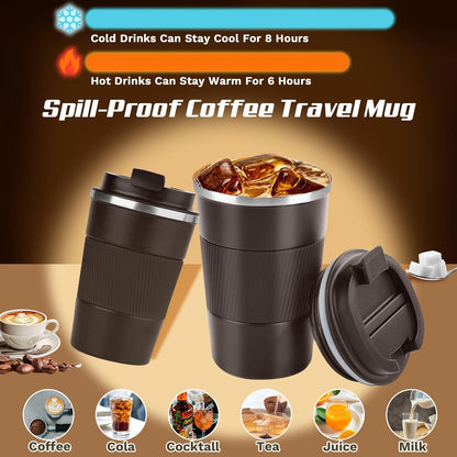 SPLMIFA Vacuum-Insulated Stainless Steel Travel Coffee Mug, Leak-Proof Reusable Coffee Cup with Lid - Keep Hot & Cold Drinks for Hours, Durable Insulated Tumbler for Men & Women(3rd-Black, 12OZ)