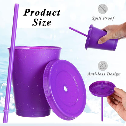 Sieral 30 Pack Cups with Lids and Straws Kids Tumbler with Straw Reusable Water Bottle Iced Coffee Travel Mug Adults Plastic Cups for Parties 16 oz (Candy Colors)