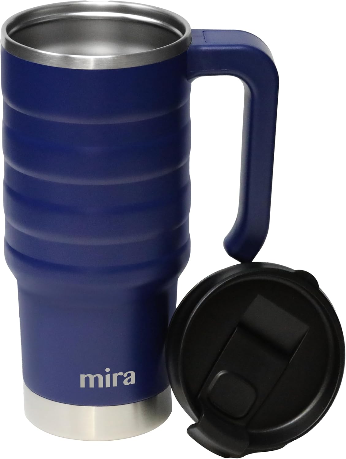 MIRA 24 oz Insulated Travel Mug - Stainless Steel Coffee Cup with Spill-Proof Flip Lid & Handle - Hot/Cold Car Tumbler - Marine
