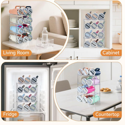 Sbosbo Water Bottle Organizer for Stanley 40 oz Tumbler, Stackable Water Bottle Holder for Kitchen Fridge Cabinet Organization and Storage, Plastic Wine Rack/Drink Bottle Holder (4 Pack - Hold 12)