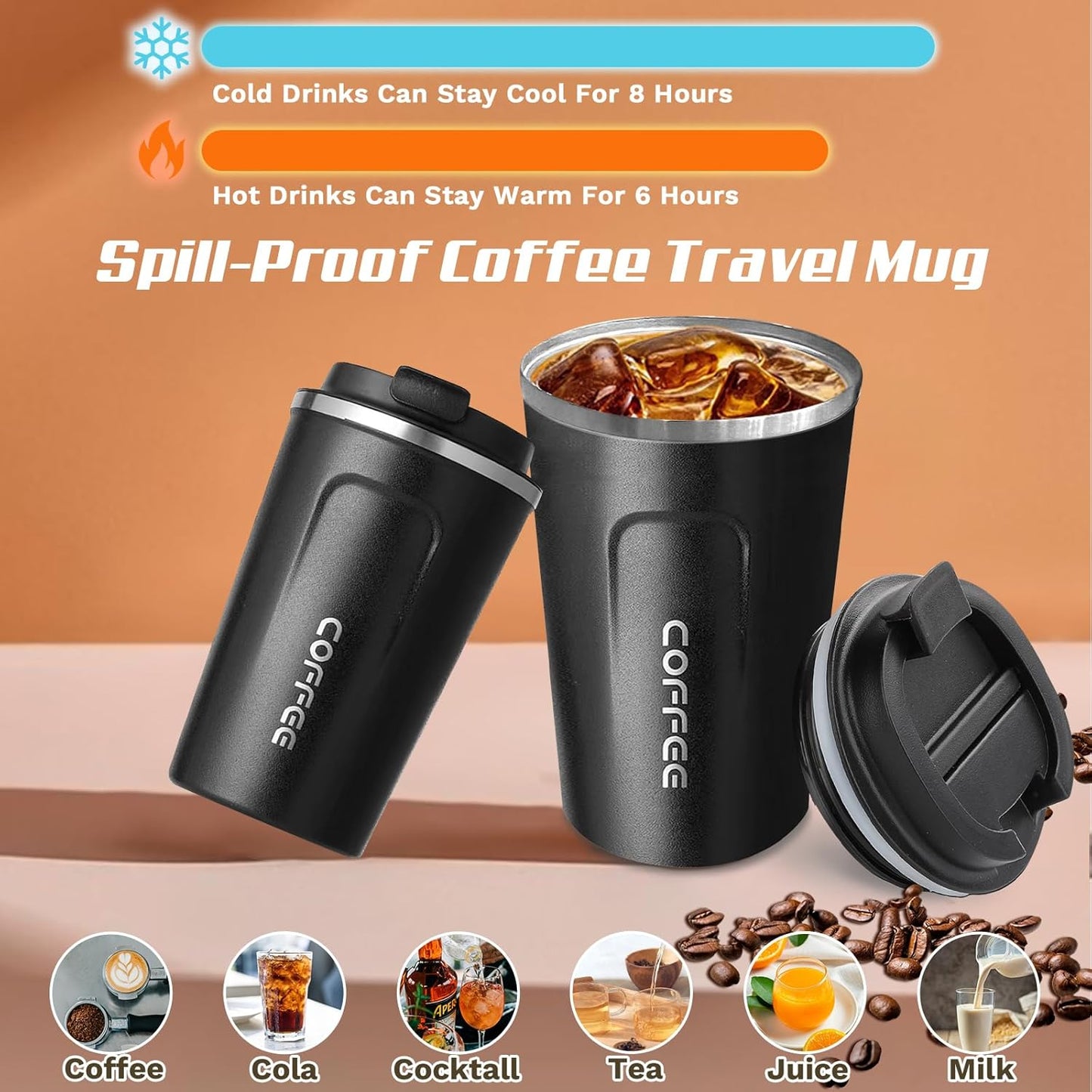 SPLMIFA Travel Coffee Mug Leak-Proof, Reusable Coffee Cups with Lids, Stainless Steel Vacuum Insulated Coffee Tumblers, Thermal Insulation Cup for Men and Women Hot & Cold Drinks(2nd-Green Pink, 12OZ)