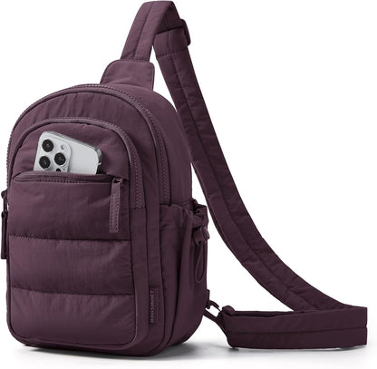 BAGSMART Small Sling Bag for Women, Puffer Crossbody Bag Purses Hobo Handbag Fanny Packs for Travel Hiking