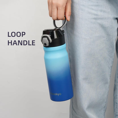 Konokyo 18 oz Insulated Water Bottle with Straw Lid, Stainless Steel Vacuum Sports Water Bottle, Leak-Proof Reusable Metal Flask with Carry Loop, BPA-Free Travel Bottle for Gym, School, Office