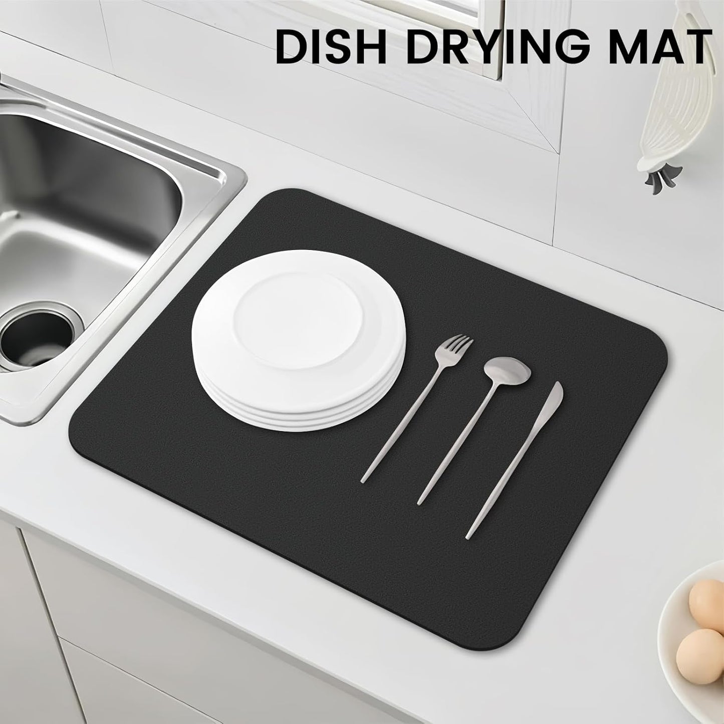 WISELIFE Dish Drying Mat Super Absorbent Drying Mat Large Dish Drying Mats for Kitchen Counter Easy Clean Dish Mat Kitchen Drying Mat15"x 18" Stylish Grey