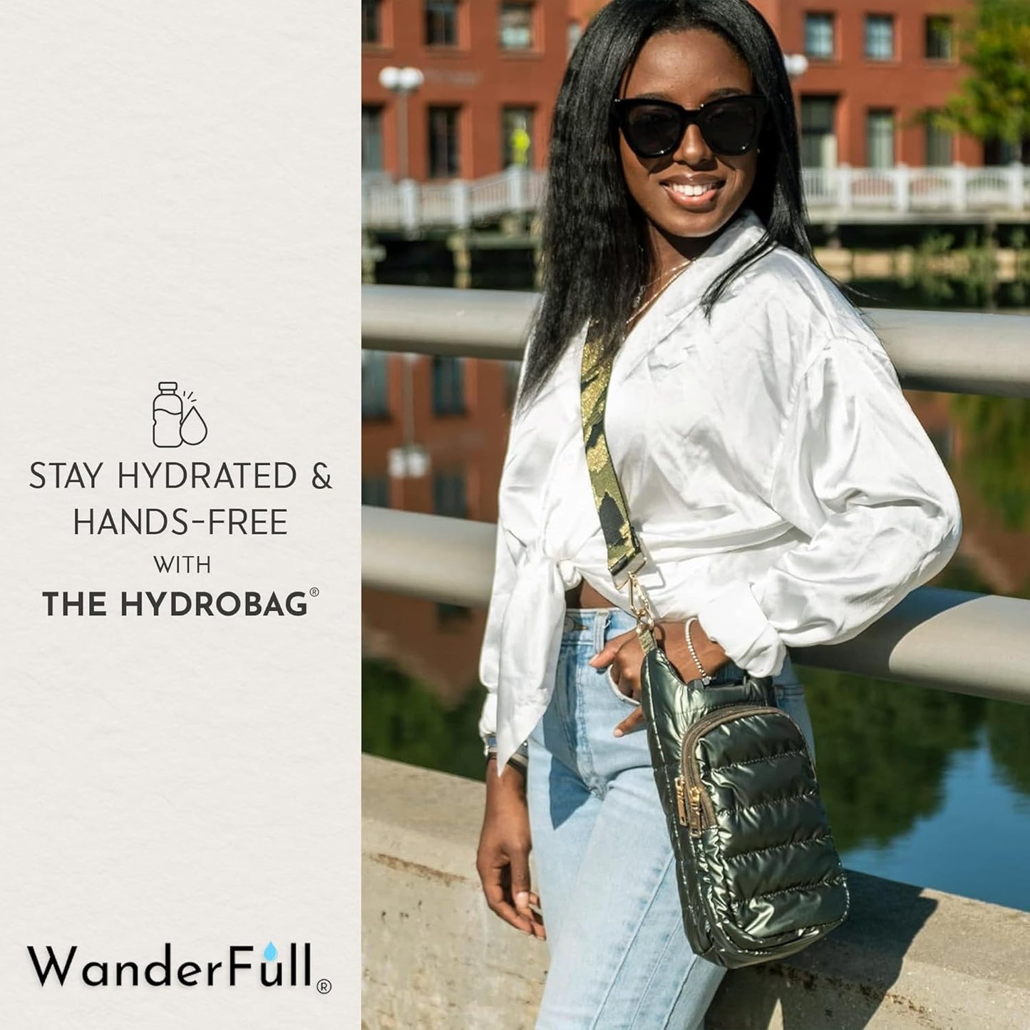 WanderFull Original HydroBag Fits Up to 32 oz Water Bottle Holder with Strap – Hands-Free Crossbody Water Bottle Carrier Bag with Phone Pocket - Colors A