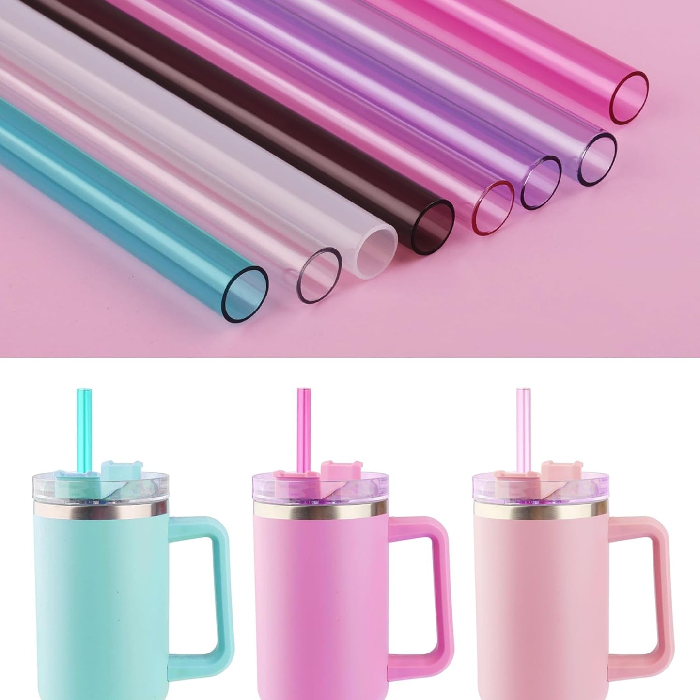 Replacement Straw Compatible with 40 oz Stanley Quencher Tumbler, 12 Inch Extra Long Reusable Plastic Straws for 40 Oz Cup,Clear-6 Pack