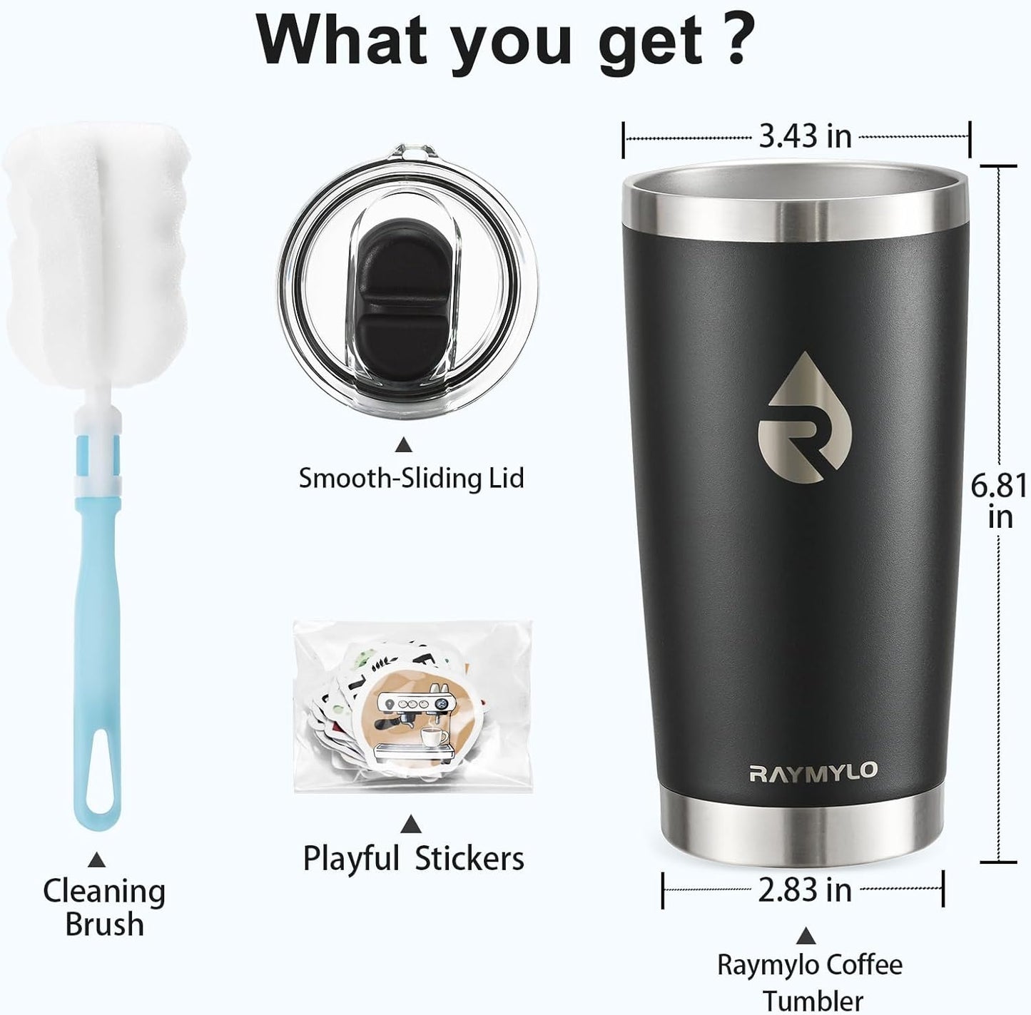 RAYMYLO Insulated Travel Coffee Tumbler 20oz, Detachable & Spill-Proof Slider Lid for Thorough Clean, Stainless Steel Reusable Coffee Mug with Lid Fits Most Car Cup Holder & BPA Free